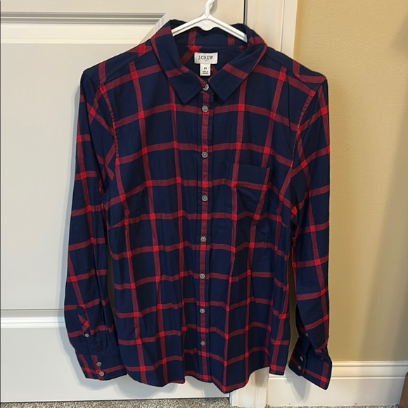 J. Crew Blue and Red plaid button down shirt - Picture 1 of 6